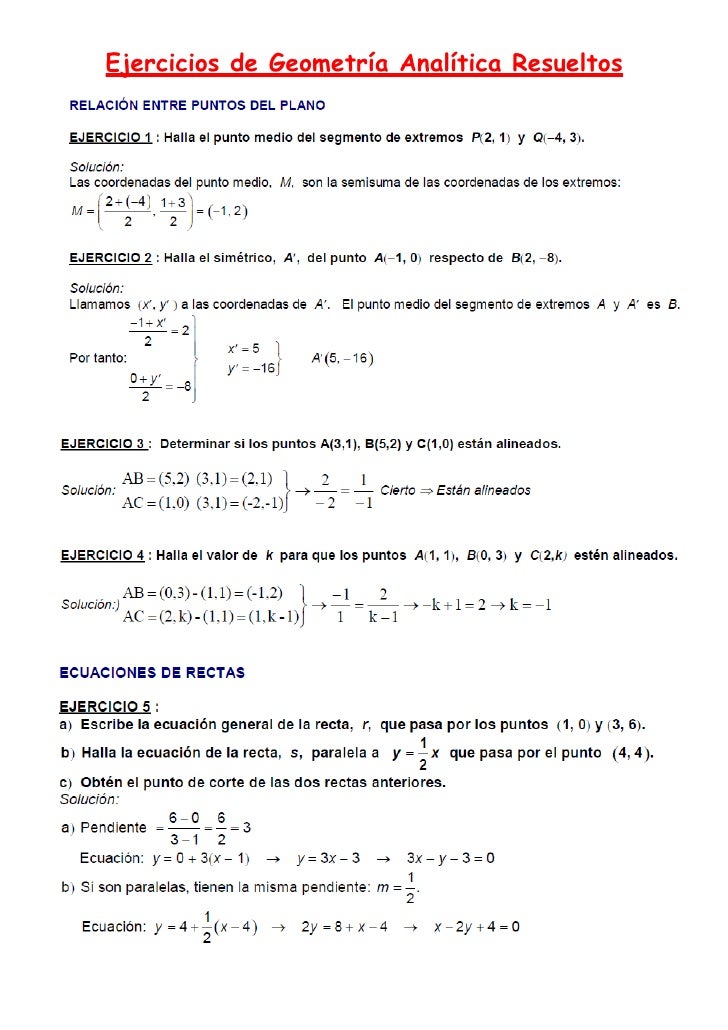ejercicios de geometria analitica resueltos